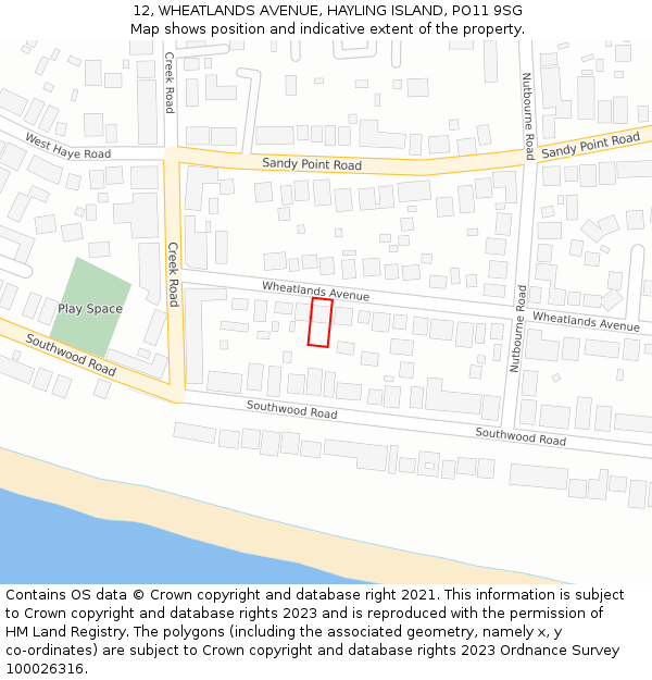 12, WHEATLANDS AVENUE, HAYLING ISLAND, PO11 9SG: Location map and indicative extent of plot