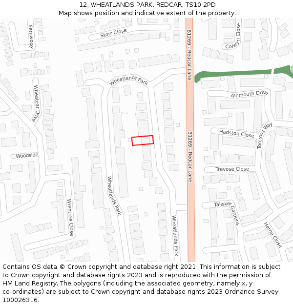 12, WHEATLANDS PARK, REDCAR, TS10 2PD: Location map and indicative extent of plot