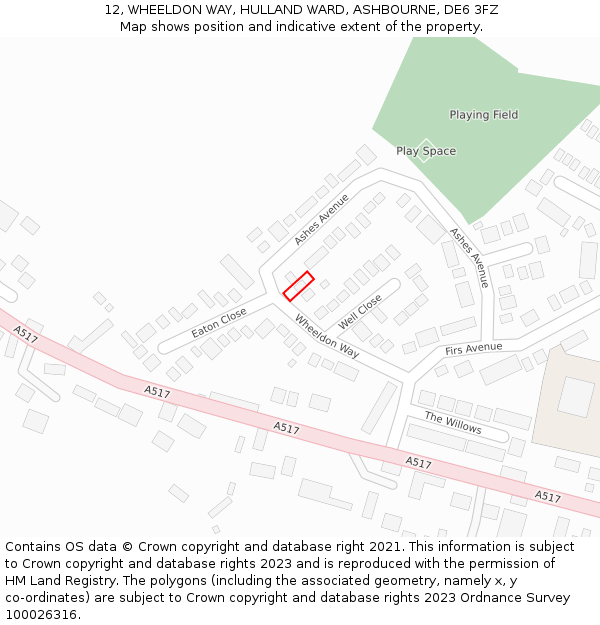 12, WHEELDON WAY, HULLAND WARD, ASHBOURNE, DE6 3FZ: Location map and indicative extent of plot