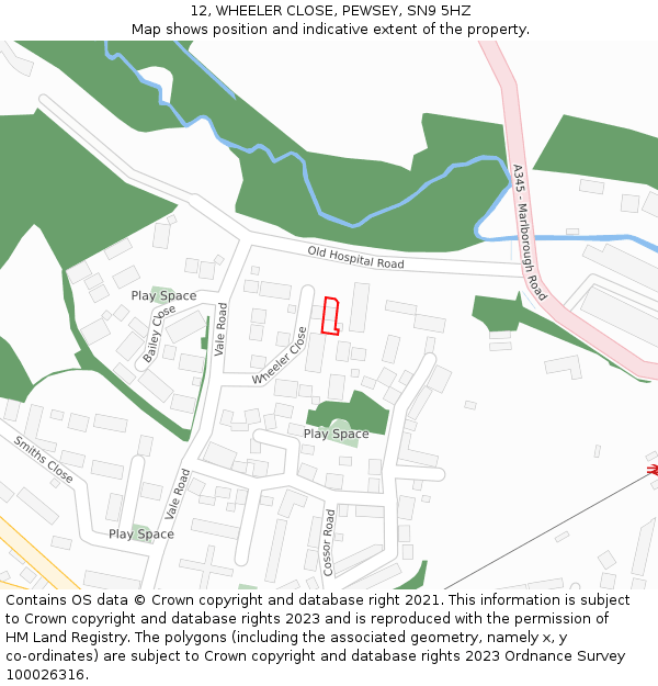 12, WHEELER CLOSE, PEWSEY, SN9 5HZ: Location map and indicative extent of plot