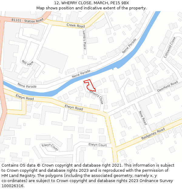 12, WHERRY CLOSE, MARCH, PE15 9BX: Location map and indicative extent of plot