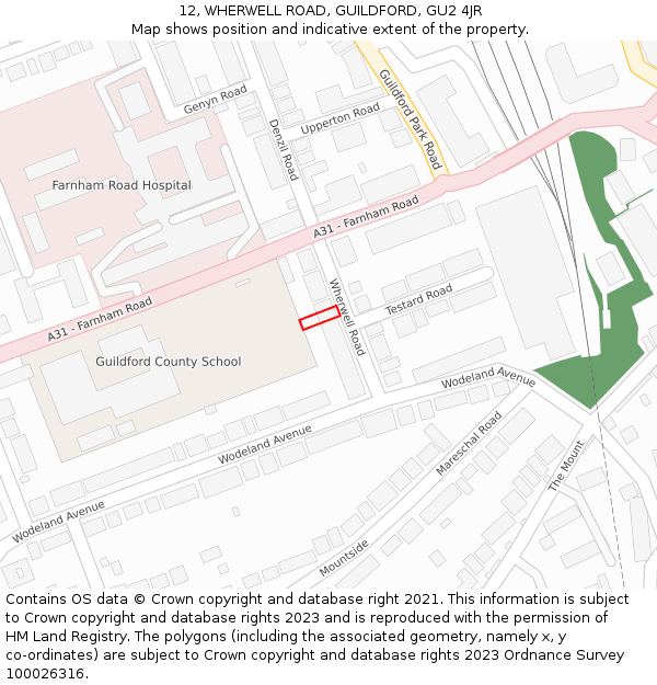 12, WHERWELL ROAD, GUILDFORD, GU2 4JR: Location map and indicative extent of plot