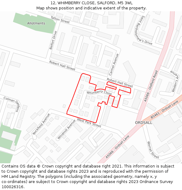 12, WHIMBERRY CLOSE, SALFORD, M5 3WL: Location map and indicative extent of plot