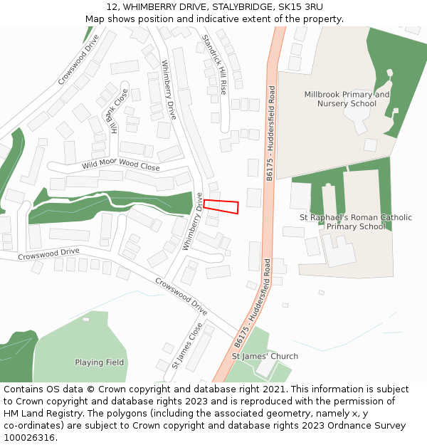 12, WHIMBERRY DRIVE, STALYBRIDGE, SK15 3RU: Location map and indicative extent of plot