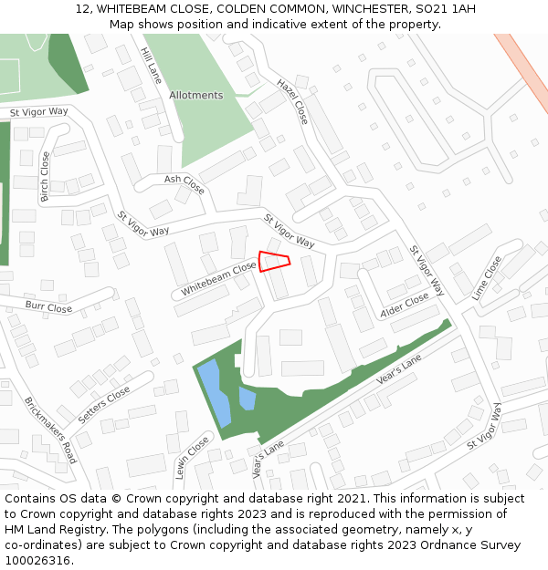 12, WHITEBEAM CLOSE, COLDEN COMMON, WINCHESTER, SO21 1AH: Location map and indicative extent of plot