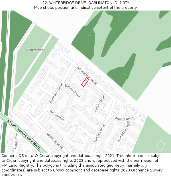 12, WHITEBRIDGE DRIVE, DARLINGTON, DL1 3TY: Location map and indicative extent of plot