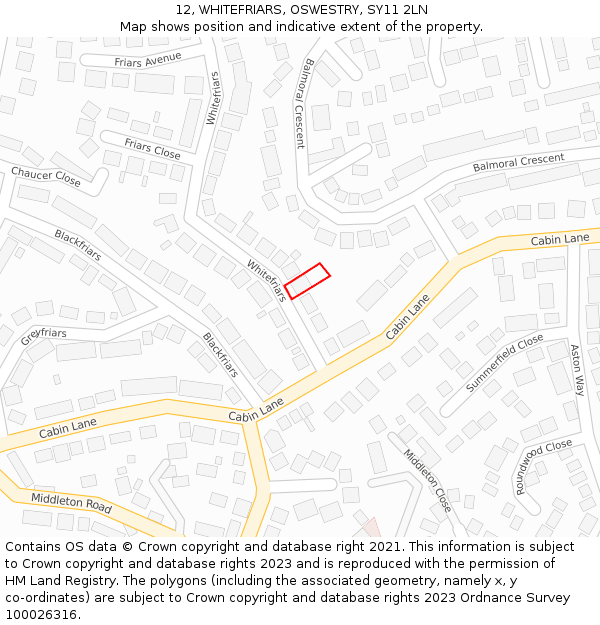 12, WHITEFRIARS, OSWESTRY, SY11 2LN: Location map and indicative extent of plot