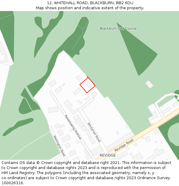 12, WHITEHALL ROAD, BLACKBURN, BB2 6DU: Location map and indicative extent of plot