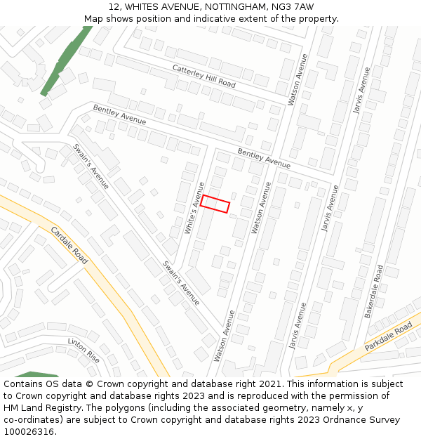 12, WHITES AVENUE, NOTTINGHAM, NG3 7AW: Location map and indicative extent of plot