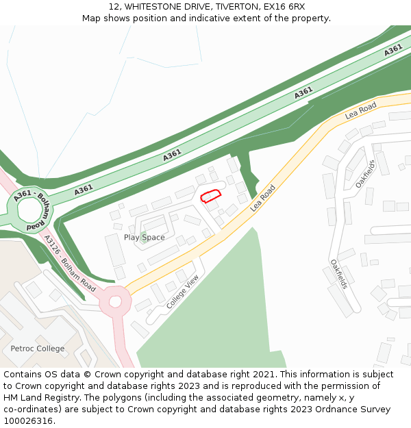 12, WHITESTONE DRIVE, TIVERTON, EX16 6RX: Location map and indicative extent of plot