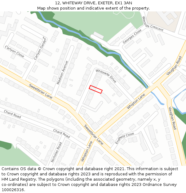 12, WHITEWAY DRIVE, EXETER, EX1 3AN: Location map and indicative extent of plot