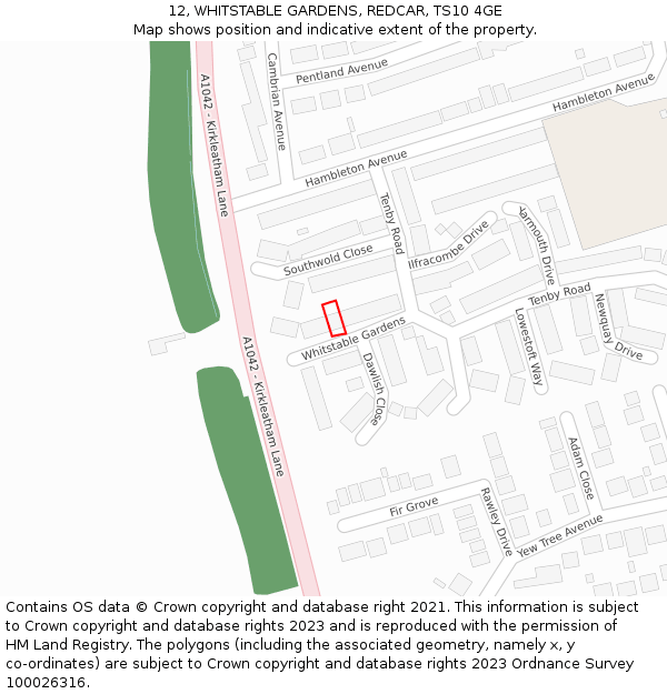 12, WHITSTABLE GARDENS, REDCAR, TS10 4GE: Location map and indicative extent of plot