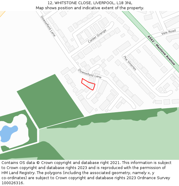 12, WHITSTONE CLOSE, LIVERPOOL, L18 3NL: Location map and indicative extent of plot
