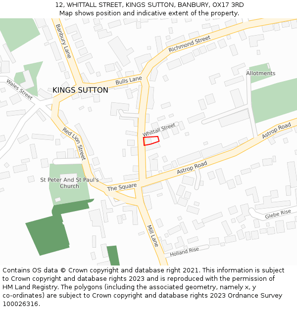 12, WHITTALL STREET, KINGS SUTTON, BANBURY, OX17 3RD: Location map and indicative extent of plot