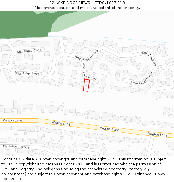 12, WIKE RIDGE MEWS, LEEDS, LS17 9NR: Location map and indicative extent of plot