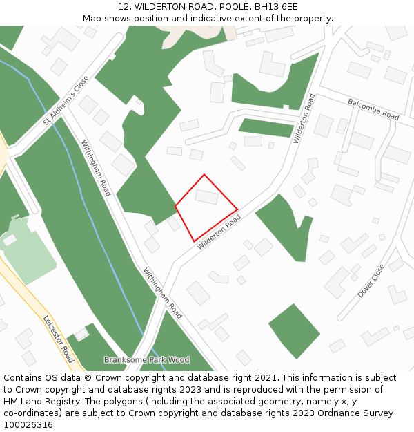 12, WILDERTON ROAD, POOLE, BH13 6EE: Location map and indicative extent of plot