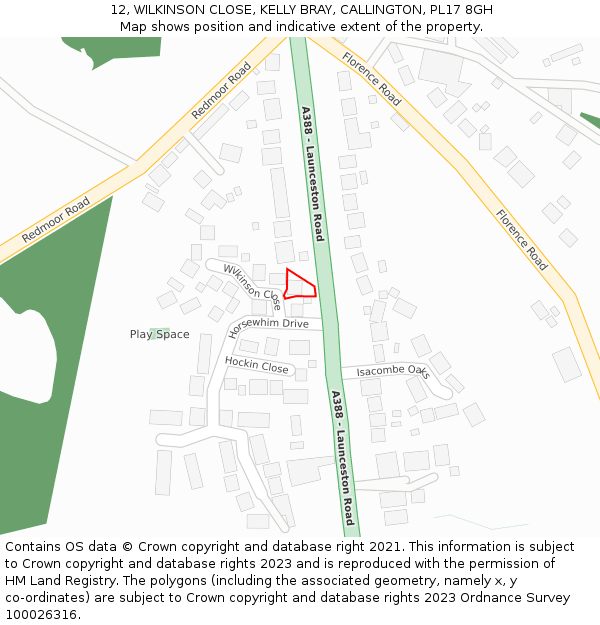12, WILKINSON CLOSE, KELLY BRAY, CALLINGTON, PL17 8GH: Location map and indicative extent of plot