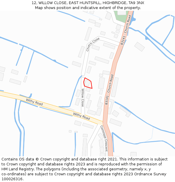 12, WILLOW CLOSE, EAST HUNTSPILL, HIGHBRIDGE, TA9 3NX: Location map and indicative extent of plot