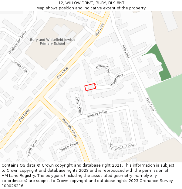 12, WILLOW DRIVE, BURY, BL9 8NT: Location map and indicative extent of plot