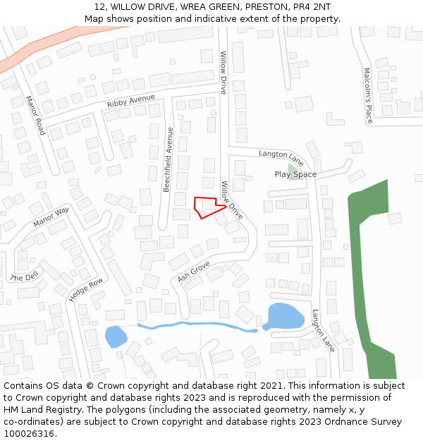 12, WILLOW DRIVE, WREA GREEN, PRESTON, PR4 2NT: Location map and indicative extent of plot