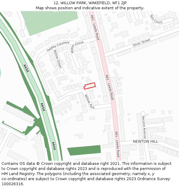 12, WILLOW PARK, WAKEFIELD, WF1 2JP: Location map and indicative extent of plot