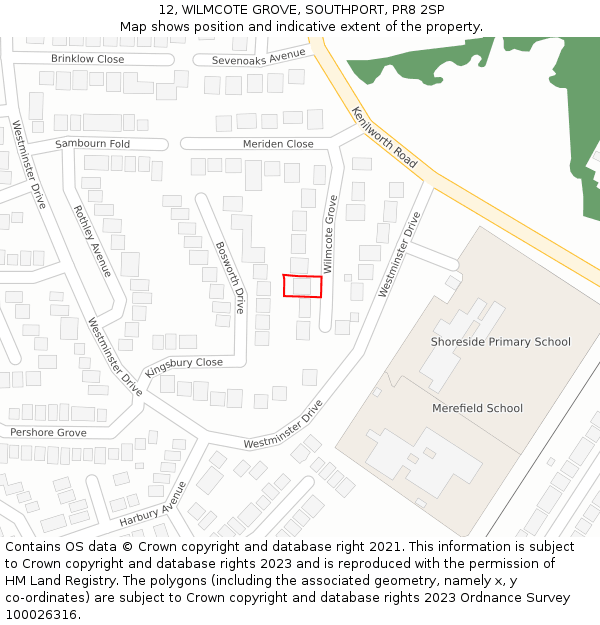 12, WILMCOTE GROVE, SOUTHPORT, PR8 2SP: Location map and indicative extent of plot