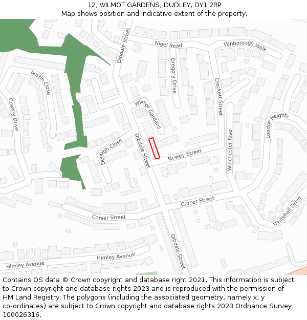 12, WILMOT GARDENS, DUDLEY, DY1 2RP: Location map and indicative extent of plot