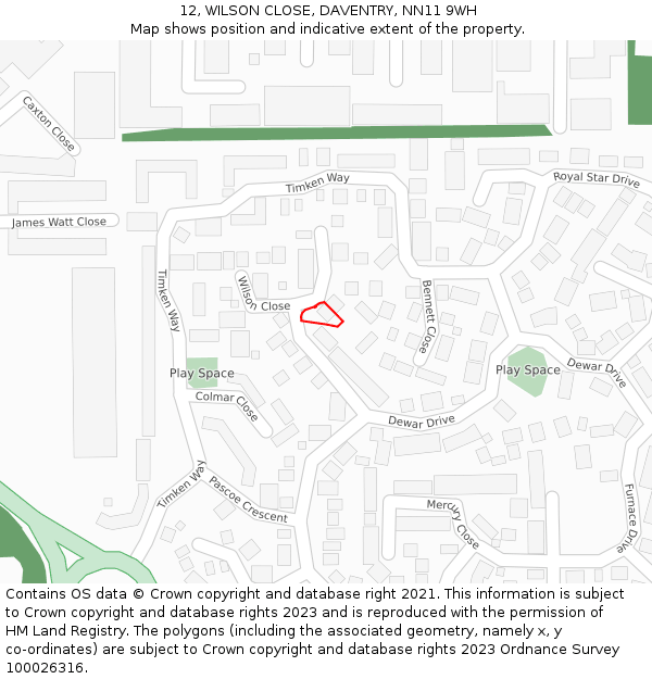 12, WILSON CLOSE, DAVENTRY, NN11 9WH: Location map and indicative extent of plot