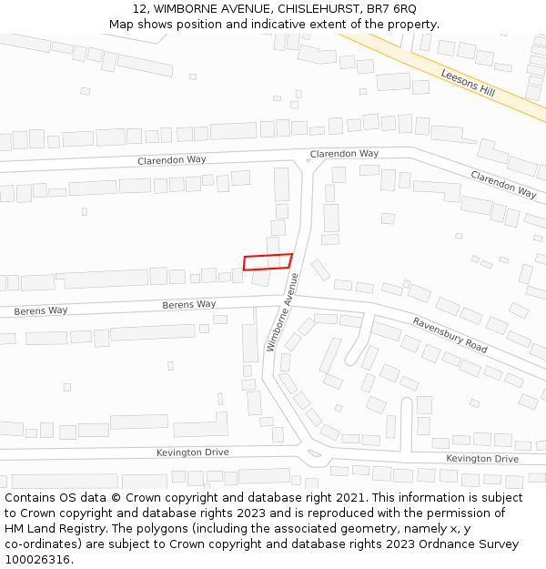 12, WIMBORNE AVENUE, CHISLEHURST, BR7 6RQ: Location map and indicative extent of plot