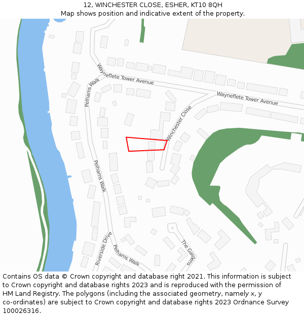 12, WINCHESTER CLOSE, ESHER, KT10 8QH: Location map and indicative extent of plot