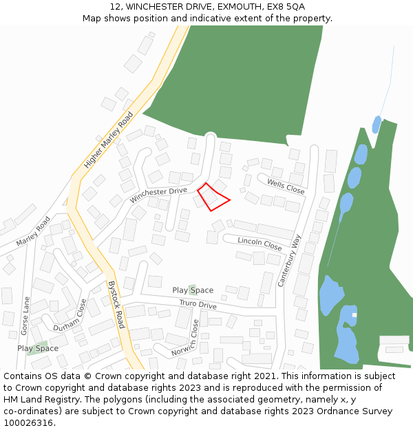 12, WINCHESTER DRIVE, EXMOUTH, EX8 5QA: Location map and indicative extent of plot