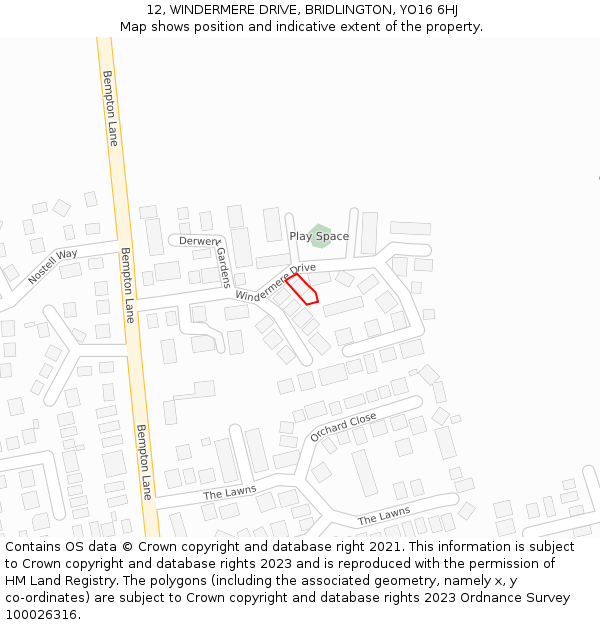 12, WINDERMERE DRIVE, BRIDLINGTON, YO16 6HJ: Location map and indicative extent of plot