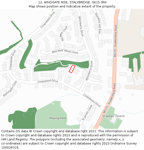 12, WINDGATE RISE, STALYBRIDGE, SK15 3RX: Location map and indicative extent of plot