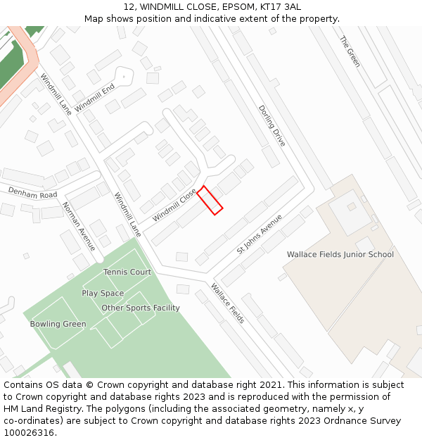 12, WINDMILL CLOSE, EPSOM, KT17 3AL: Location map and indicative extent of plot