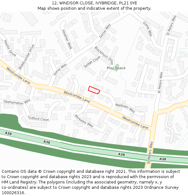 12, WINDSOR CLOSE, IVYBRIDGE, PL21 0YE: Location map and indicative extent of plot