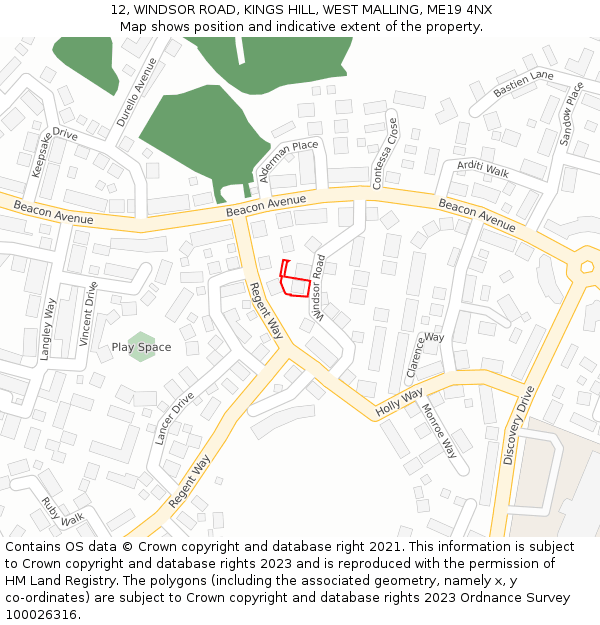 12, WINDSOR ROAD, KINGS HILL, WEST MALLING, ME19 4NX: Location map and indicative extent of plot