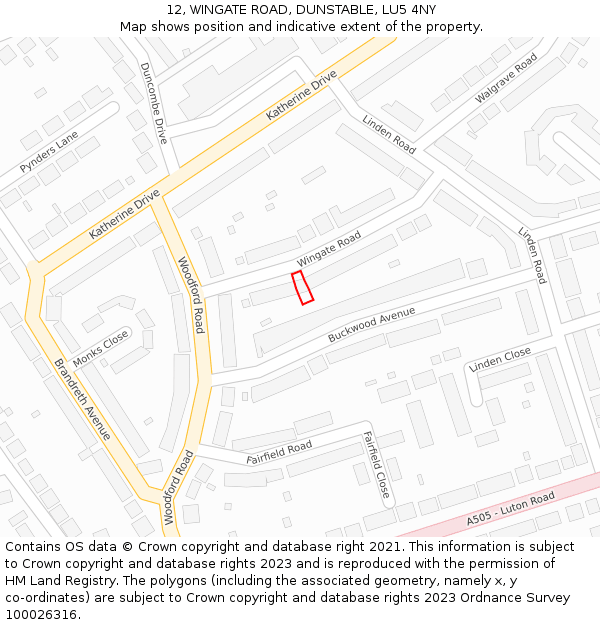 12, WINGATE ROAD, DUNSTABLE, LU5 4NY: Location map and indicative extent of plot