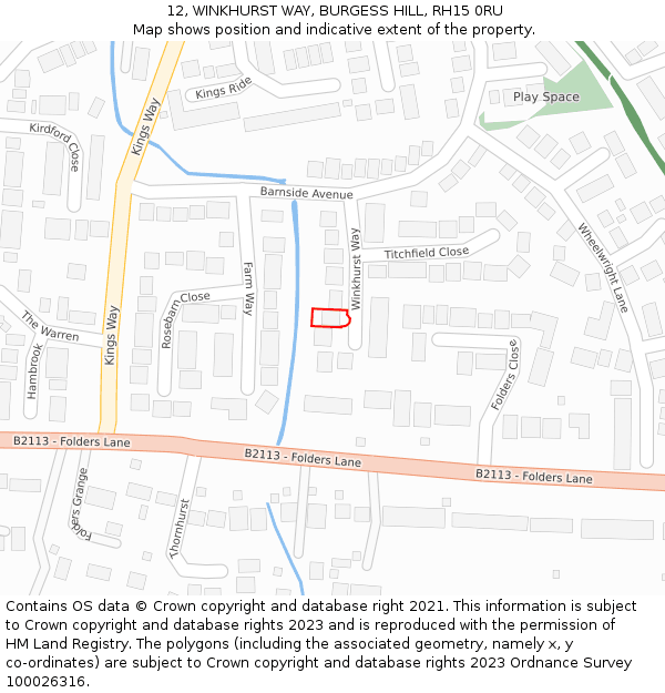 12, WINKHURST WAY, BURGESS HILL, RH15 0RU: Location map and indicative extent of plot