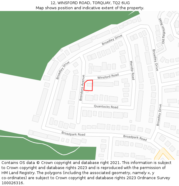 12, WINSFORD ROAD, TORQUAY, TQ2 6UG: Location map and indicative extent of plot