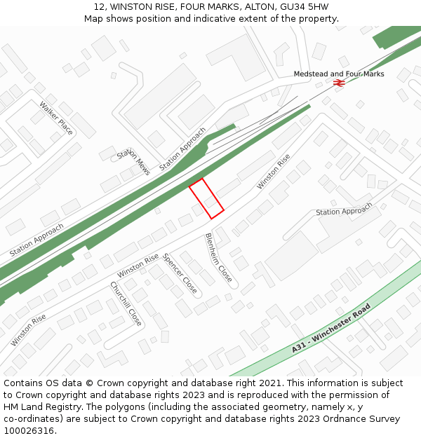 12, WINSTON RISE, FOUR MARKS, ALTON, GU34 5HW: Location map and indicative extent of plot