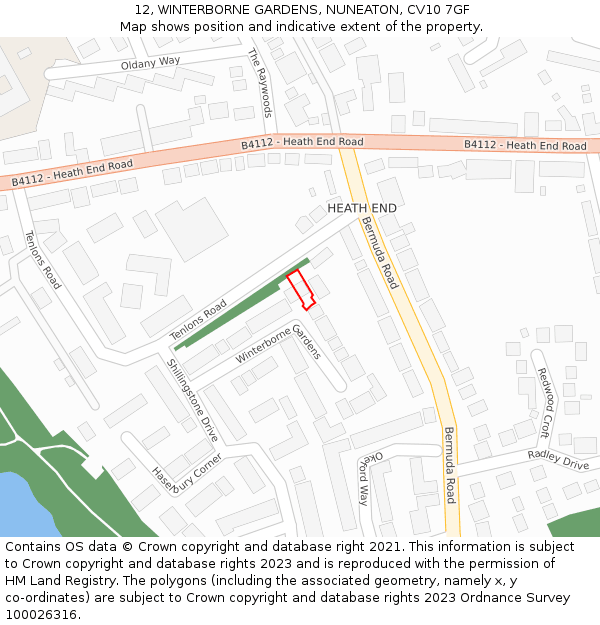 12, WINTERBORNE GARDENS, NUNEATON, CV10 7GF: Location map and indicative extent of plot