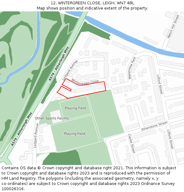 12, WINTERGREEN CLOSE, LEIGH, WN7 4BL: Location map and indicative extent of plot