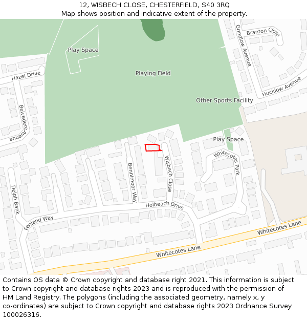 12, WISBECH CLOSE, CHESTERFIELD, S40 3RQ: Location map and indicative extent of plot