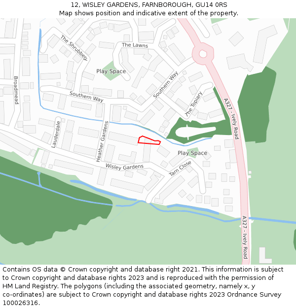 12, WISLEY GARDENS, FARNBOROUGH, GU14 0RS: Location map and indicative extent of plot