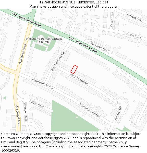 12, WITHCOTE AVENUE, LEICESTER, LE5 6ST: Location map and indicative extent of plot