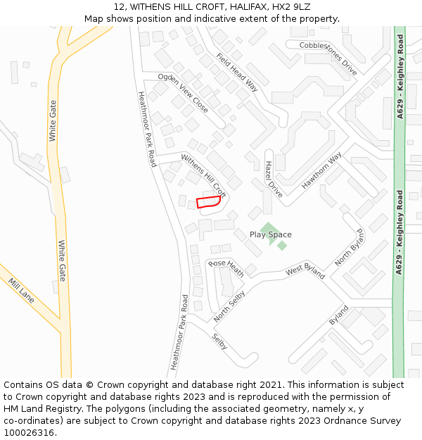 12, WITHENS HILL CROFT, HALIFAX, HX2 9LZ: Location map and indicative extent of plot