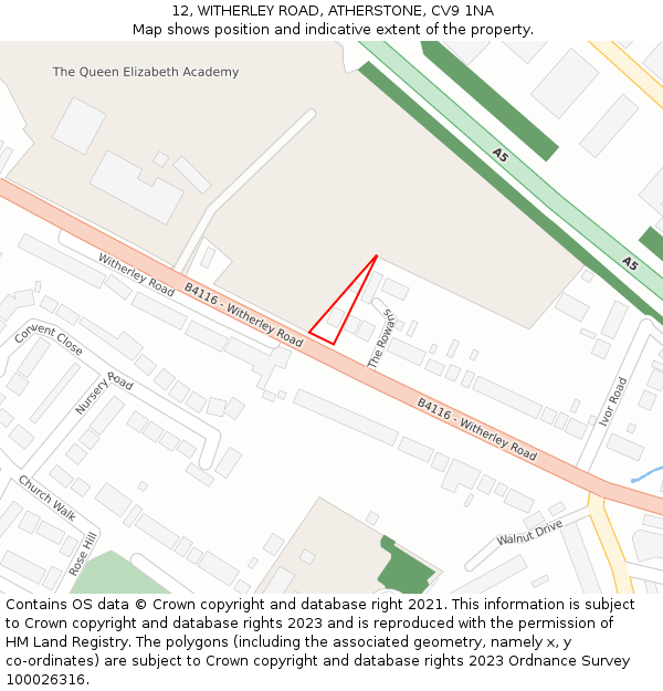 12, WITHERLEY ROAD, ATHERSTONE, CV9 1NA: Location map and indicative extent of plot