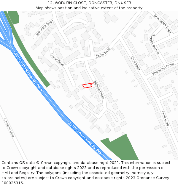 12, WOBURN CLOSE, DONCASTER, DN4 9ER: Location map and indicative extent of plot