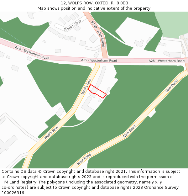 12, WOLFS ROW, OXTED, RH8 0EB: Location map and indicative extent of plot