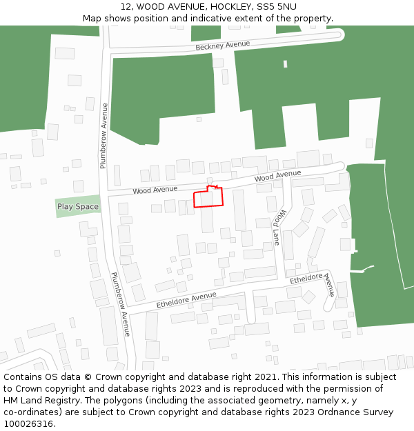 12, WOOD AVENUE, HOCKLEY, SS5 5NU: Location map and indicative extent of plot